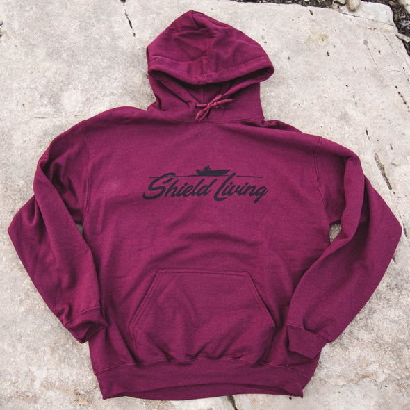 SHIELD LIVING - UNISEX HOODIE  BOAT LOGO, BLACK PRINT (multiple colours) *CUSTOMIZABLE*