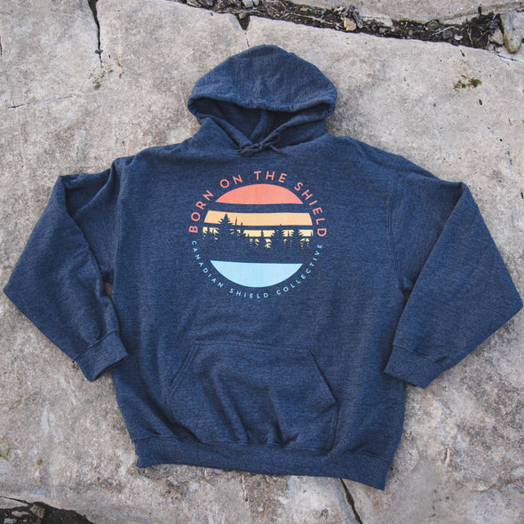 BORN ON THE SHIELD - UNISEX HOODIE - SUNSET LOGO (multiple colours)