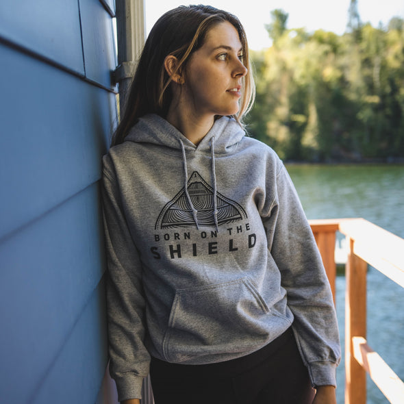 BORN ON THE SHIELD - UNISEX HOODIE - CANOE LOGO, BLACK PRINT (multiple colours) *CUSTOMIZABLE*