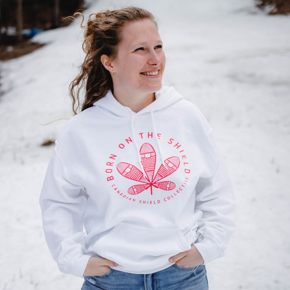 BORN ON THE SHIELD - UNISEX HOODIE - RED SNOWSHOE MAPLE LEAF (multiple colours)