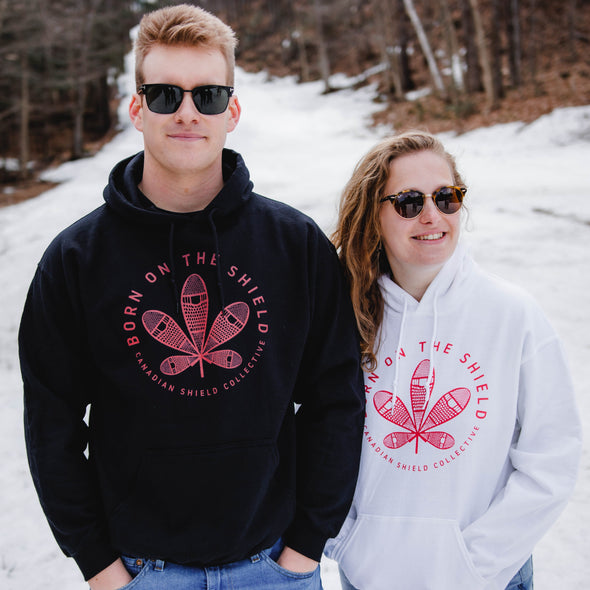 BORN ON THE SHIELD - UNISEX HOODIE - RED SNOWSHOE MAPLE LEAF (multiple colours)