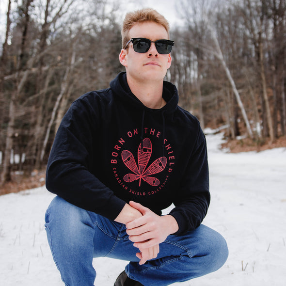 BORN ON THE SHIELD - UNISEX HOODIE - RED SNOWSHOE MAPLE LEAF (multiple colours)