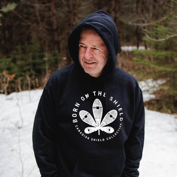 BORN ON THE SHIELD - UNISEX HOODIE - WHITE SNOWSHOE MAPLE LEAF (multiple colours)