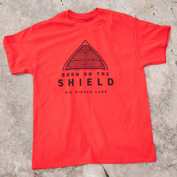 BORN ON THE SHIELD - CANOE (Unisex cotton tee - red, grey, white)  *CUSTOMIZABLE*