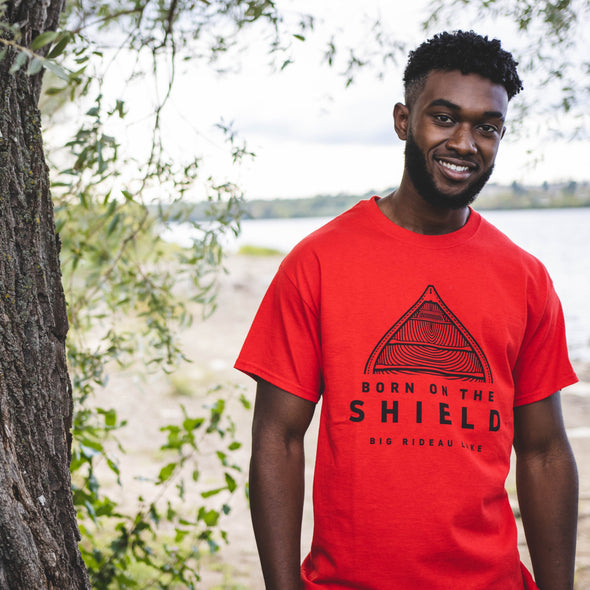 BORN ON THE SHIELD - CANOE (Unisex cotton tee - red, grey, white)  *CUSTOMIZABLE*