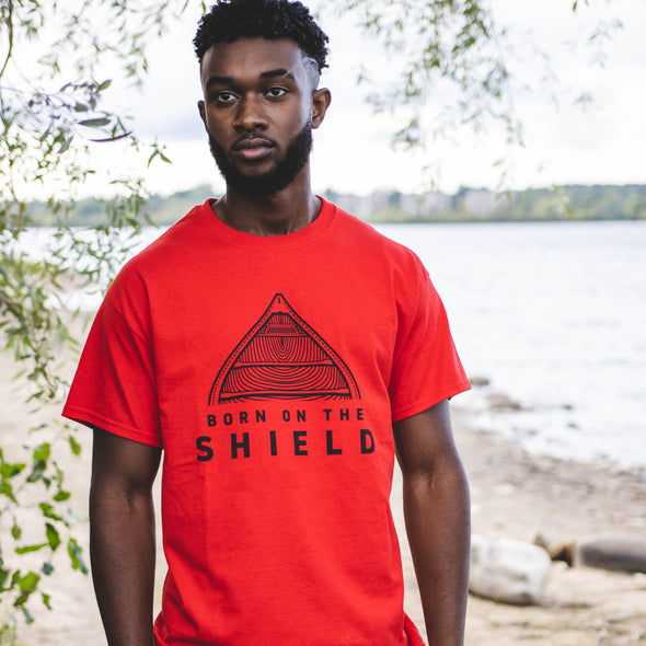 BORN ON THE SHIELD - CANOE (Unisex cotton tee - red, grey, white)