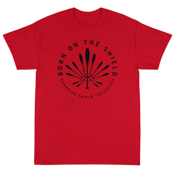 BORN ON THE SHIELD - PADDLE MAPLE LEAF (Unisex cotton tee - red, grey, white)