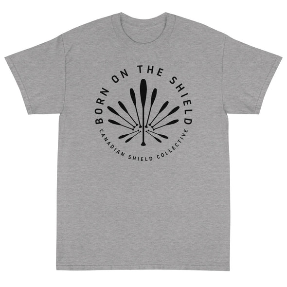 BORN ON THE SHIELD - PADDLE MAPLE LEAF (Unisex cotton tee - red, grey, white)