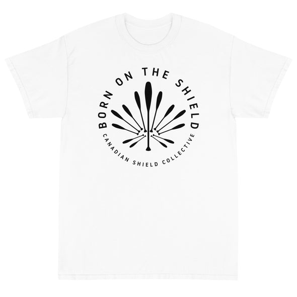 BORN ON THE SHIELD - PADDLE MAPLE LEAF (Unisex cotton tee - red, grey, white)