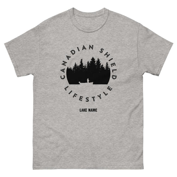 CANADIAN SHIELD LIFESTYLE  FISHING (Unisex cotton tee - grey and white)  *CUSTOMIZABLE*