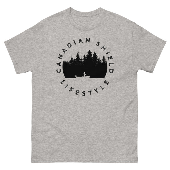 CANADIAN SHIELD LIFESTYLE  FISHING (Unisex cotton tee - grey and white)