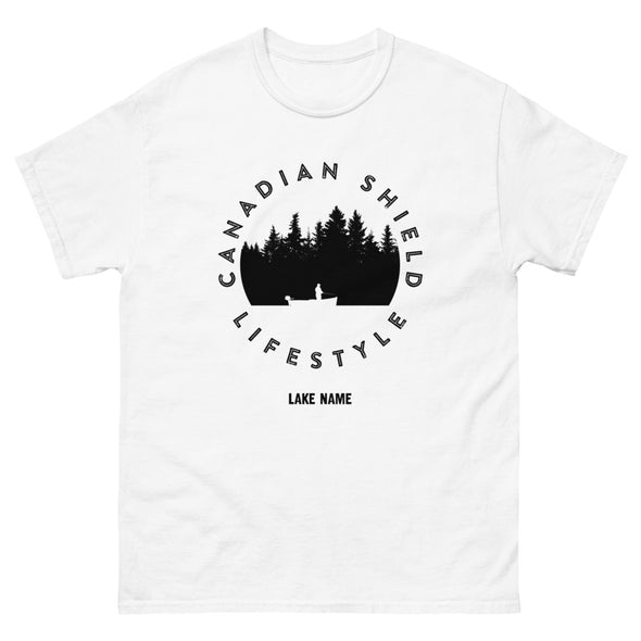 CANADIAN SHIELD LIFESTYLE  FISHING (Unisex cotton tee - grey and white)  *CUSTOMIZABLE*