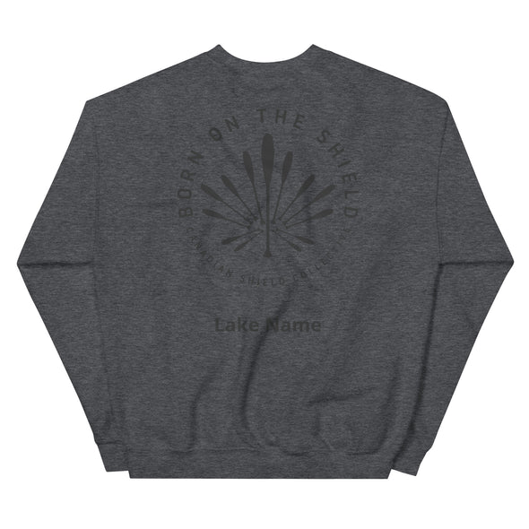 BORN ON THE SHIELD  UNISEX SWEATSHIRT  PADDLE MAPLE LEAF (Logo on back, multiple colours) *CUSTOMIZABLE*