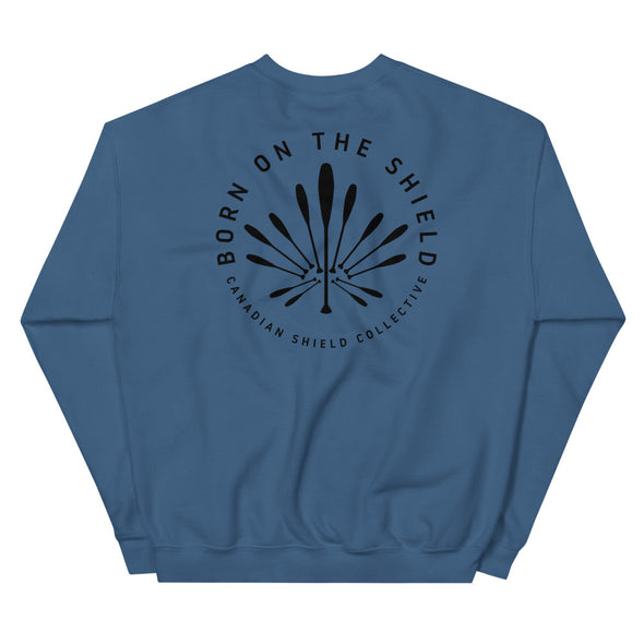 BORN ON THE SHIELD  UNISEX SWEATSHIRT  PADDLE MAPLE LEAF (Logo on back, multiple colours)