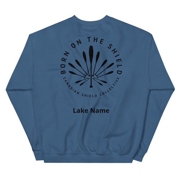 BORN ON THE SHIELD  UNISEX SWEATSHIRT  PADDLE MAPLE LEAF (Logo on back, multiple colours) *CUSTOMIZABLE*