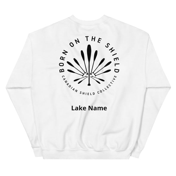 BORN ON THE SHIELD  UNISEX SWEATSHIRT  PADDLE MAPLE LEAF (Logo on back, multiple colours) *CUSTOMIZABLE*