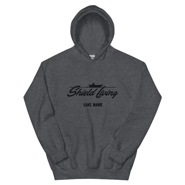 SHIELD LIVING - UNISEX HOODIE  BOAT LOGO, BLACK PRINT (multiple colours) *CUSTOMIZABLE*