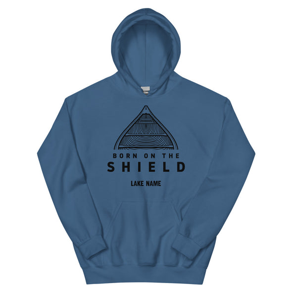 BORN ON THE SHIELD - UNISEX HOODIE - CANOE LOGO, BLACK PRINT (multiple colours) *CUSTOMIZABLE*