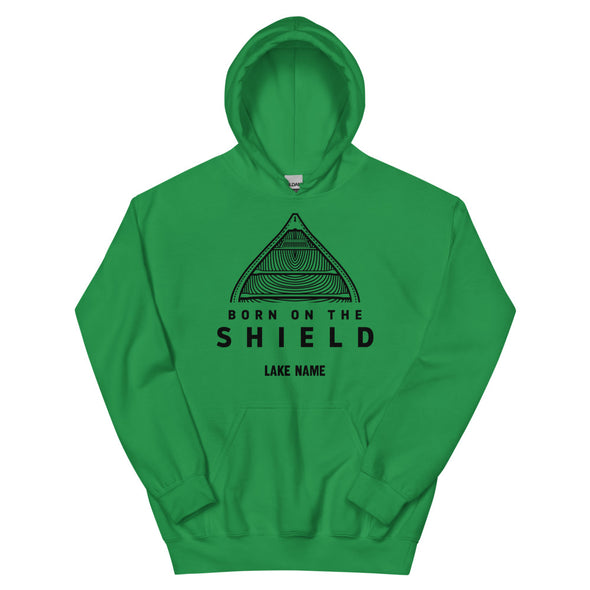 BORN ON THE SHIELD - UNISEX HOODIE - CANOE LOGO, BLACK PRINT (multiple colours) *CUSTOMIZABLE*