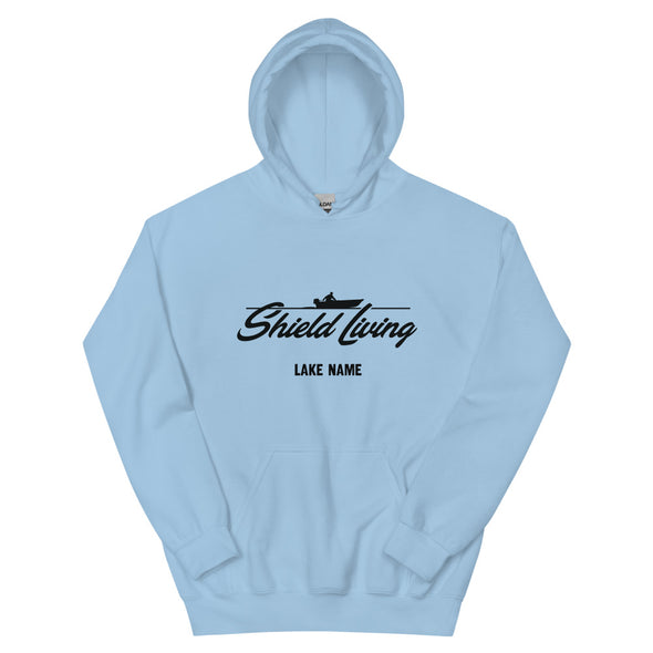 SHIELD LIVING - UNISEX HOODIE  BOAT LOGO, BLACK PRINT (multiple colours) *CUSTOMIZABLE*