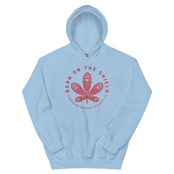 BORN ON THE SHIELD - UNISEX HOODIE - RED SNOWSHOE MAPLE LEAF (multiple colours)