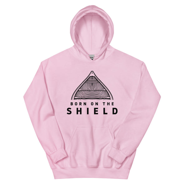 BORN ON THE SHIELD - UNISEX HOODIE - CANOE LOGO, BLACK PRINT (multiple colours)