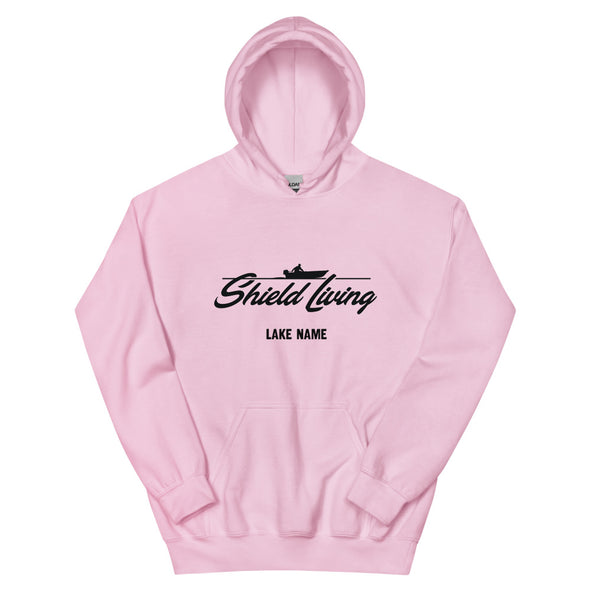 SHIELD LIVING - UNISEX HOODIE  BOAT LOGO, BLACK PRINT (multiple colours) *CUSTOMIZABLE*