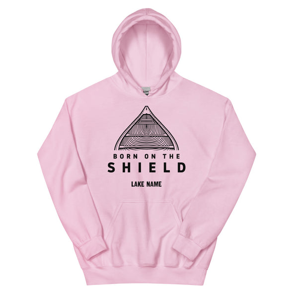 BORN ON THE SHIELD - UNISEX HOODIE - CANOE LOGO, BLACK PRINT (multiple colours) *CUSTOMIZABLE*