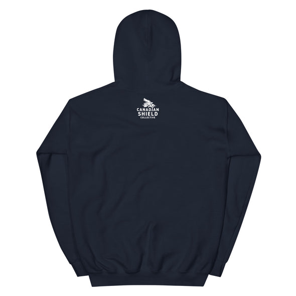 BORN ON THE SHIELD - UNISEX HOODIE - WHITE SNOWSHOE MAPLE LEAF (multiple colours)