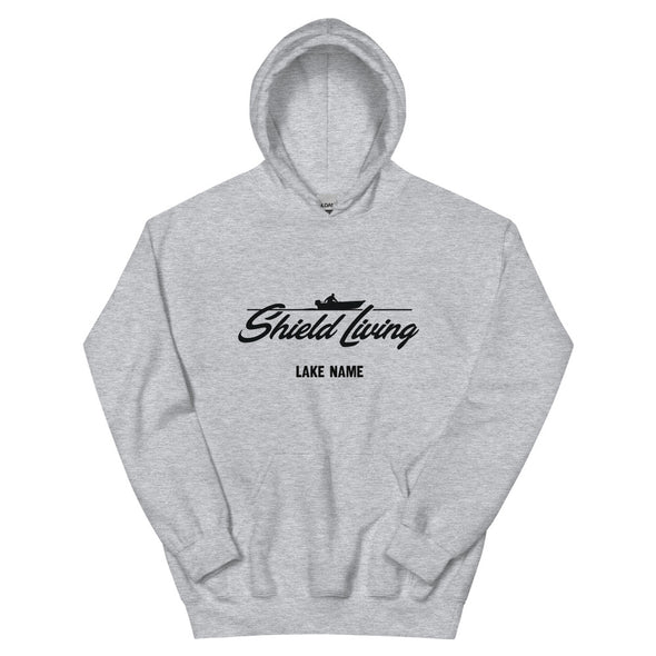 SHIELD LIVING - UNISEX HOODIE  BOAT LOGO, BLACK PRINT (multiple colours) *CUSTOMIZABLE*