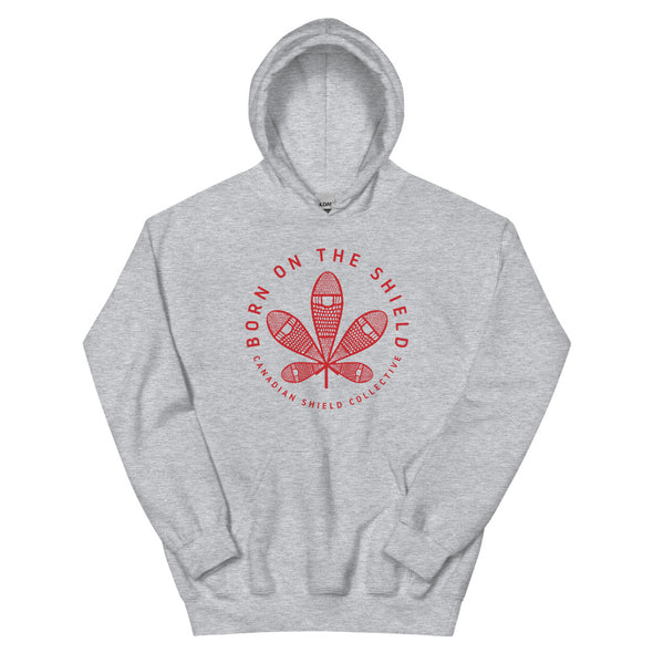 BORN ON THE SHIELD - UNISEX HOODIE - RED SNOWSHOE MAPLE LEAF (multiple colours)