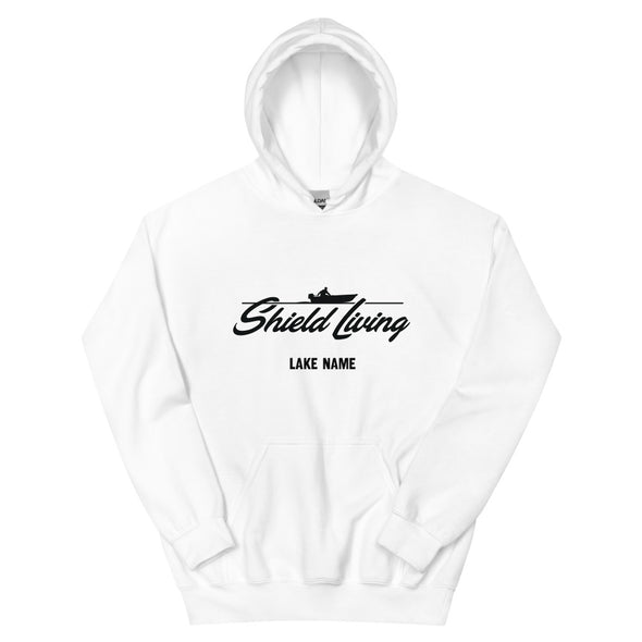 SHIELD LIVING - UNISEX HOODIE  BOAT LOGO, BLACK PRINT (multiple colours) *CUSTOMIZABLE*