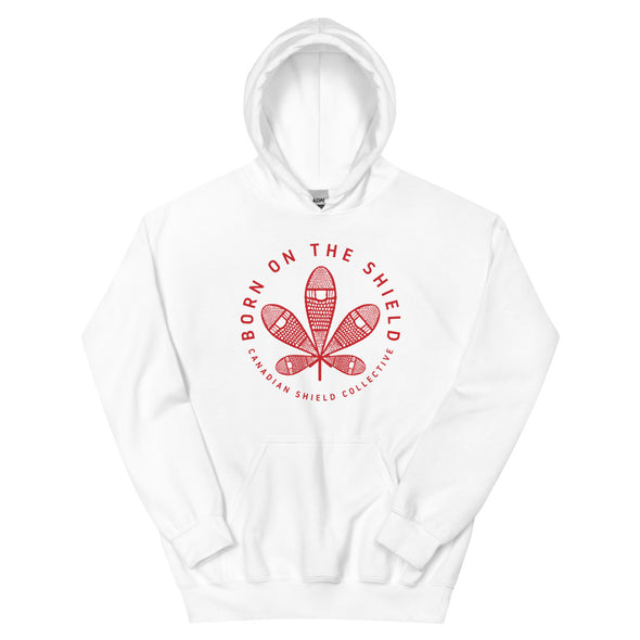 BORN ON THE SHIELD - UNISEX HOODIE - RED SNOWSHOE MAPLE LEAF (multiple colours)