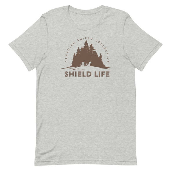 SHIELD LIFE - MUSKOKA CHAIRS Brown Logo (Unisex tee - multiple colours)