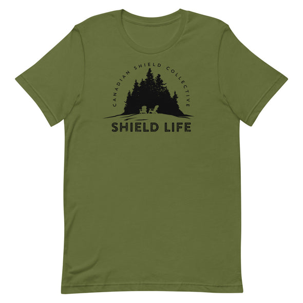 SHIELD LIFE - MUSKOKA CHAIRS Black Logo (Unisex tee - multiple colours)