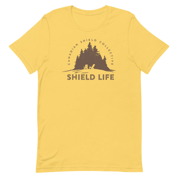 SHIELD LIFE - MUSKOKA CHAIRS Brown Logo (Unisex tee - multiple colours)