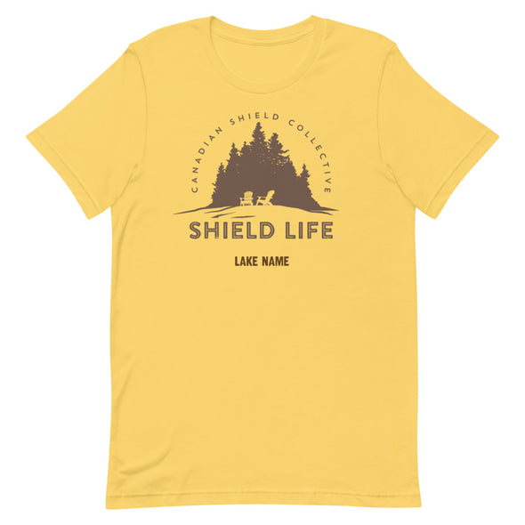 SHIELD LIFE  - MUSKOKA CHAIRS Brown logo (Unisex tee - multiple colours)  *CUSTOMIZABLE*